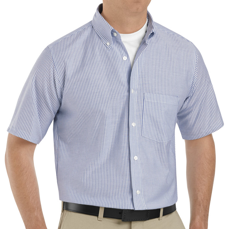 Red Kap Men's Executive Oxford Dress Shirt - Short Sleeve - Blue/White Stripe